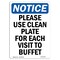 Signmission OSHA Notice, 5" Height, Please Use Clean Plate For Each Sign, 5" X 3.5", Portrait OS-NS-D-35-V-17610 - alternate 1